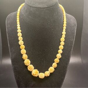 vintage carved bone rose necklace boho floral cream